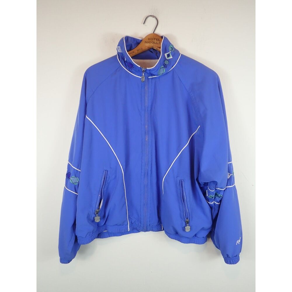 Kaelin Vintage 90s Track Jacket Womens Full Zip Blue Medium Embroidered Pockets